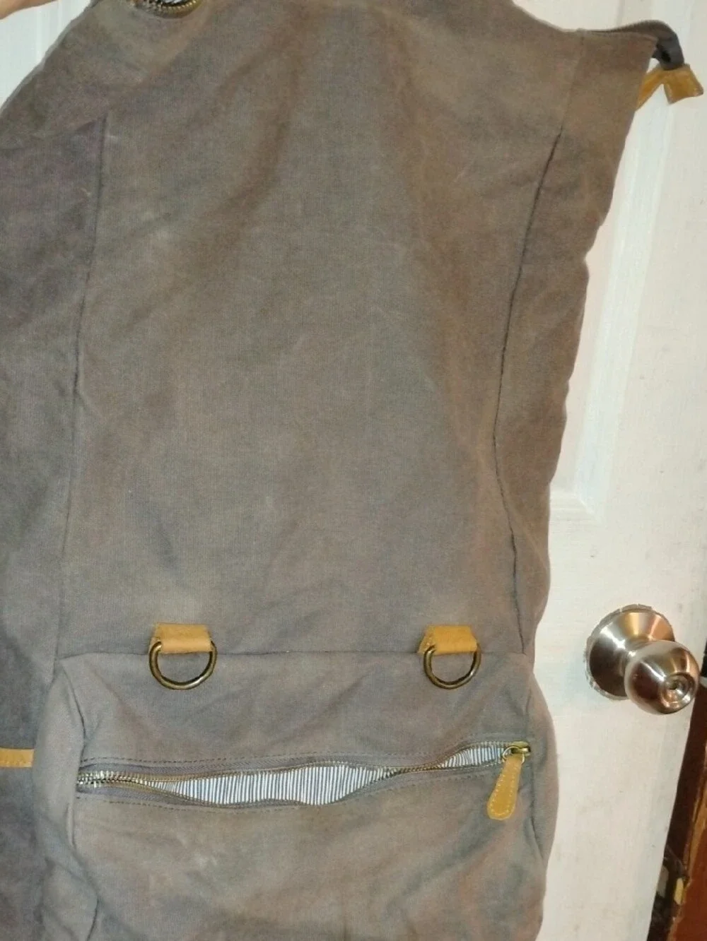 Hearth & Hand Canvas Backpack with Tan Leather Accents - Neutral Gray
